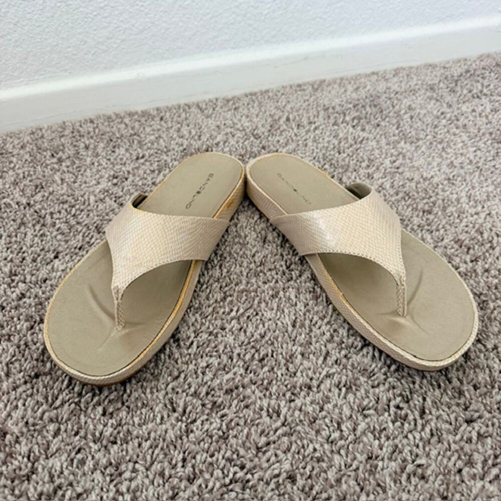 Bandolino Women's Sandals 8.5B Champagne Thongs Flip Flops Reptile Print